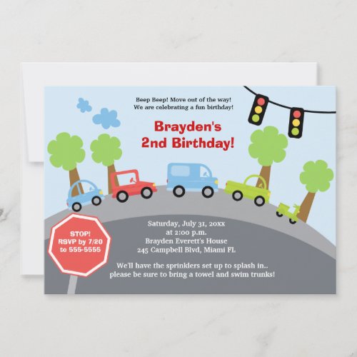 Zoom Zoom Cars Custom Birthday Invitation
