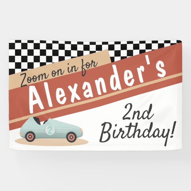 Zoom Zoom Retro Car Theme Car Racing Fanatic Cute Banner (Horizontal)
