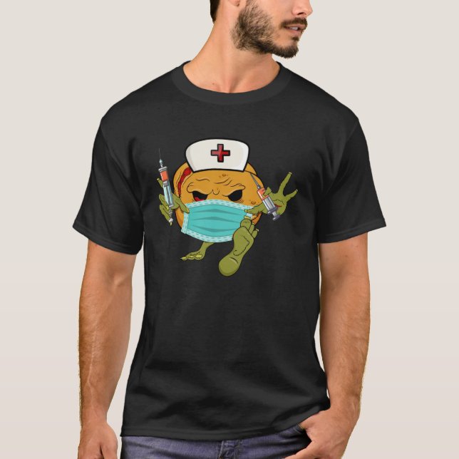 Zoombie Pumpkin Nurse Jackolantern Mask Vaccine Ha T-Shirt (Front)