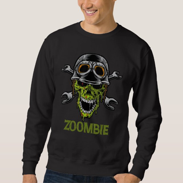 Zoombie Worker Skull Biker With Wrench Horror Sweatshirt (Front)