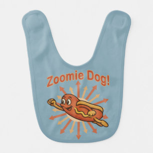 Zoomie Dog Flying Hot Dog Cartoon – Fun Retro Baby Bib