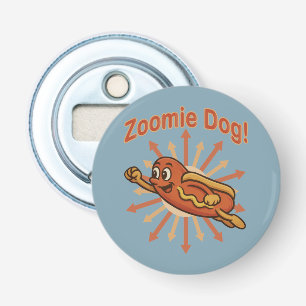Zoomie Dog Flying Hot Dog Cartoon – Fun Retro Bottle Opener
