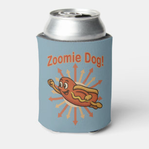 Zoomie Dog Flying Hot Dog Cartoon – Fun Retro Can Cooler