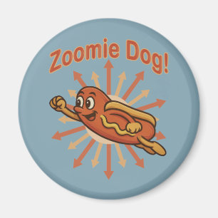 Zoomie Dog Flying Hot Dog Cartoon – Fun Retro Magnet