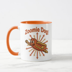 Zoomie Dog Flying Hot Dog Cartoon – Fun Retro Mug