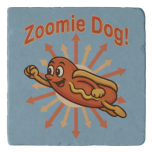 Zoomie Dog Flying Hot Dog Cartoon – Fun Retro Trivet