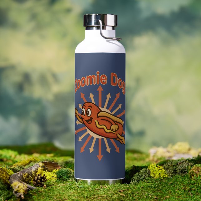 Zoomie Dog Flying Hot Dog Cartoon – Fun Retro Water Bottle (Outdoor (Rotated))