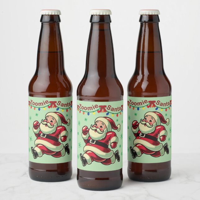 Zoomie Santa Christmas Beer Bottle Label (Bottles)