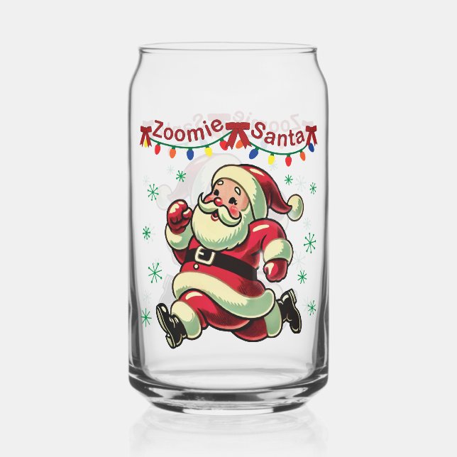 Zoomie Santa Christmas Can Glass (Front)