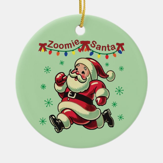 Zoomie Santa Christmas Ceramic Ornament (Front)