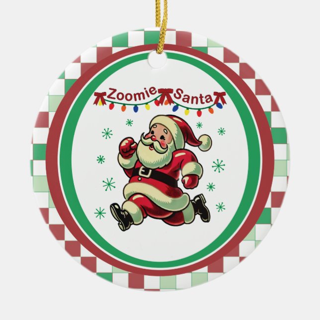 Zoomie Santa Christmas Ceramic Ornament (Front)