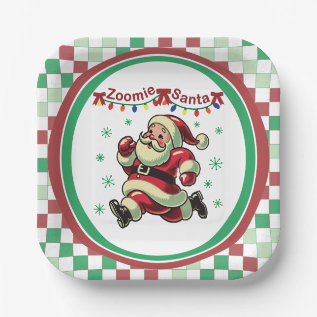 Zoomie Santa Christmas Paper Plates (Front)
