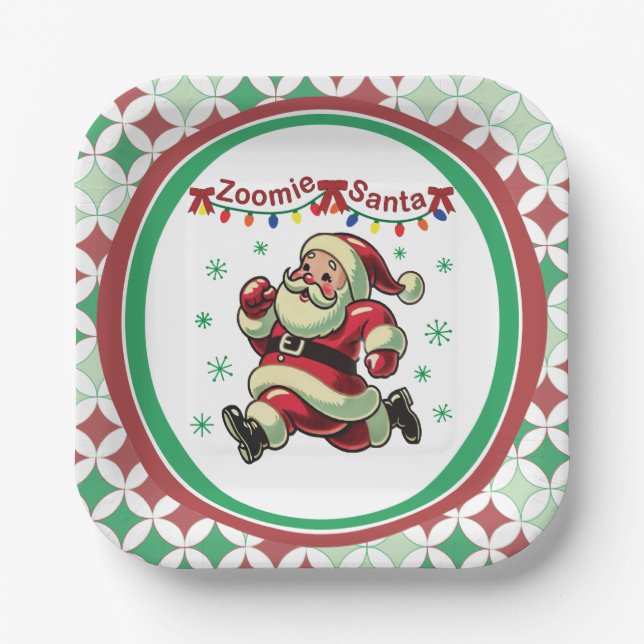 Zoomie Santa Christmas Paper Plates (Front)
