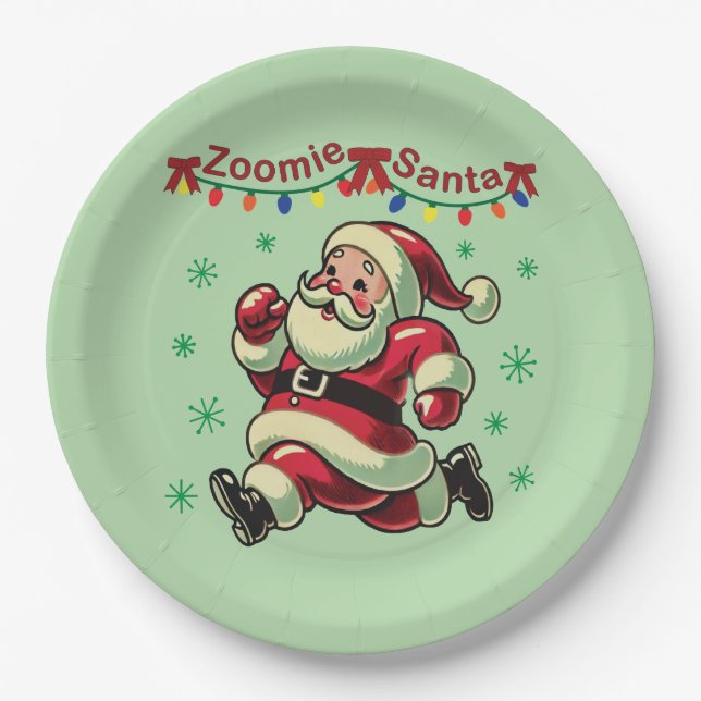 Zoomie Santa Christmas Paper Plates (Front)