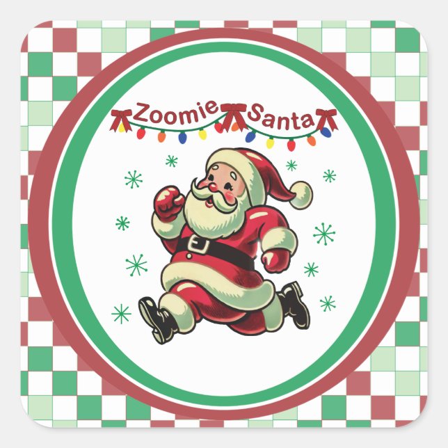 Zoomie Santa Christmas Square Sticker (Front)