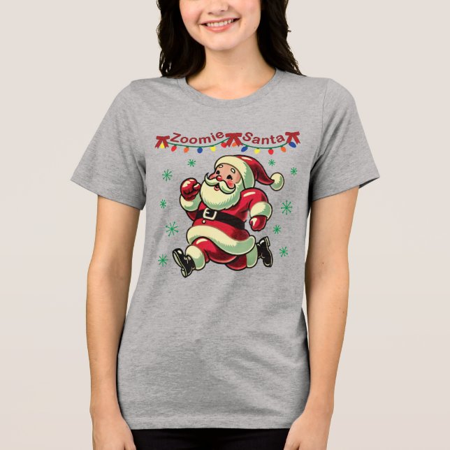 Zoomie Santa Christmas Tri-Blend Shirt (Front)
