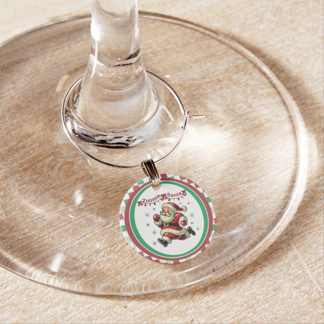 Zoomie Santa Christmas Wine Charm (In Situ)