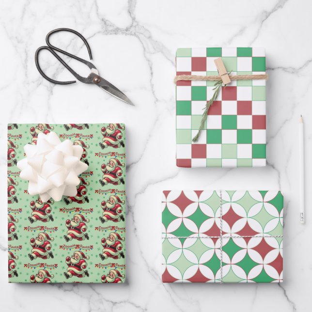 Zoomie Santa Christmas Wrapping Paper Sheets (Front)