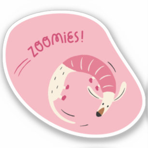 zoomies cute illustrated long dog cherry pink sticker
