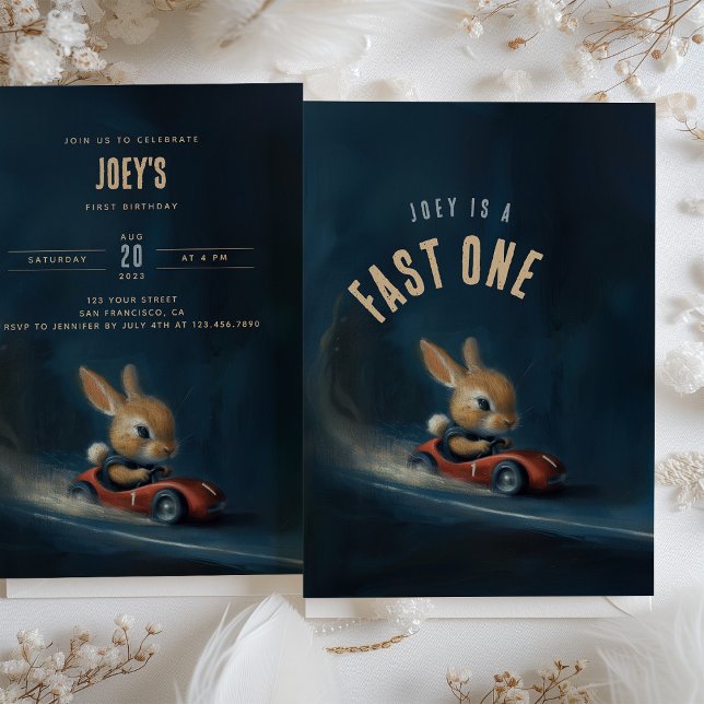 Zooming Bunny - First Birthday Party Invitation (Creator Uploaded)