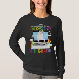 Zooming Into 100 Days Of 5th Grade Cute Llama 100t T-Shirt