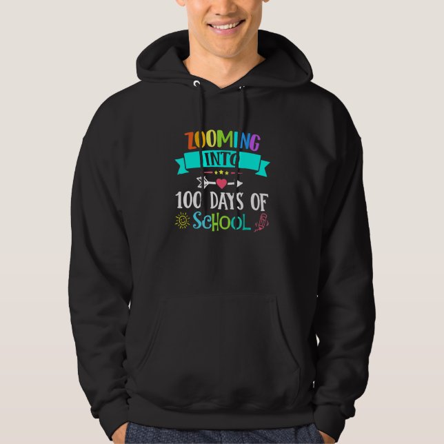 Zooming Into 100 Days Of School Teacher Kids  1 Hoodie (Front)