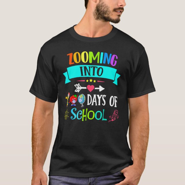 Zooming Into 100 Days Of School Teacher Kids T-Shirt (Front)