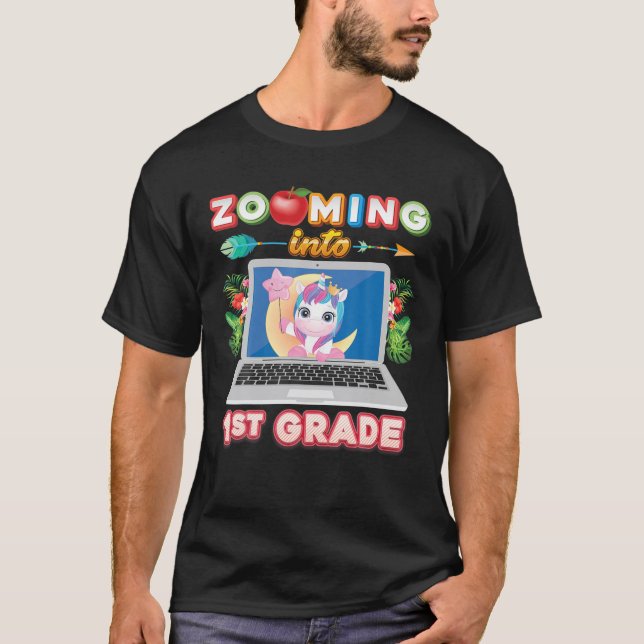 Zooming Into 1St Grade First Virtual Unicorn Kid B T-Shirt (Front)