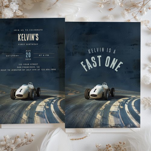 Zooming Into One Vintage Race Car Birthday Invitation