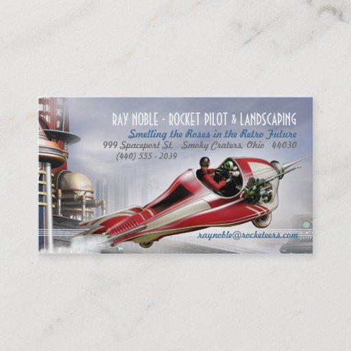 Customizable Zooming Retro Rocket Business Cards