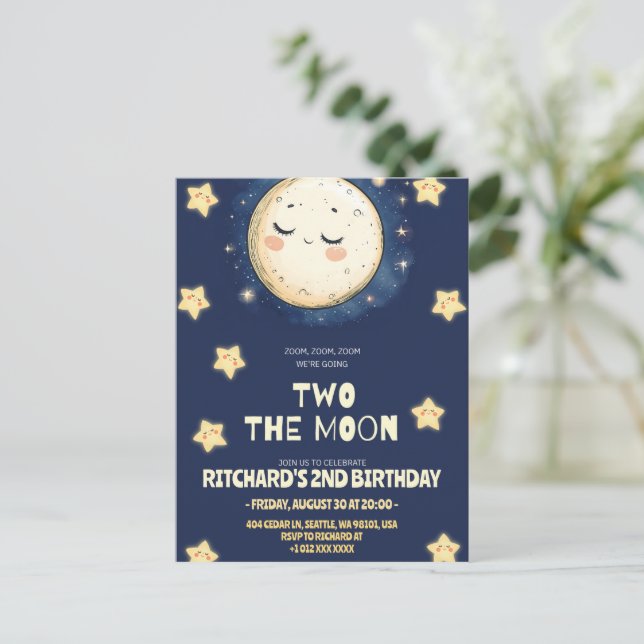 Zooming to the Moon Invitation Postcard (Standing Front)