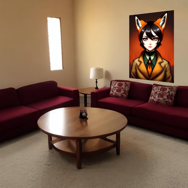 Zoomorphic young women black hair fox ear | AI Art Poster (Creator Uploaded)