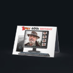 Zoomy 60th Birthday Funny Video Conference Call  Card<br><div class="desc">Funny Birthday Video Conference Call Satire. The person is alone on the video call. Joke is Yes Oui Si Ja (yes we see ya). And the photo repeats to show the same person. Very funny and topical. Zoom in on the person and time zooms by. Can be used for any...</div>