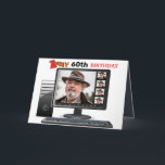 Zoomy 60th Birthday Funny Video Conference Call  Card<br><div class="desc">Funny Birthday Video Conference Call Satire. The person is alone on the video call. Joke is Yes Oui Si Ja (yes we see ya). And the photo repeats to show the same person. Very funny and topical. Zoom in on the person and time zooms by. Can be used for any...</div>