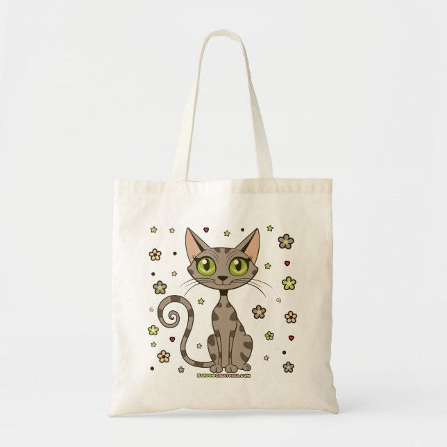 Zoomy Zara Floral Tabby Cat Tote Bag (Front)