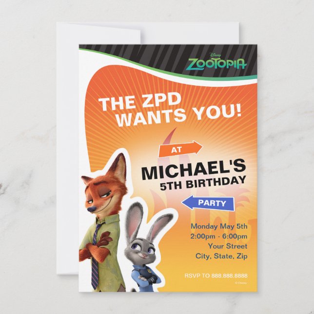 Zootopia Birthday Invitation (Front)