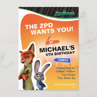 Zootopia Birthday Invitation