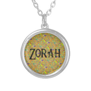 Zorah female name on sari type pattern background silver plated necklace