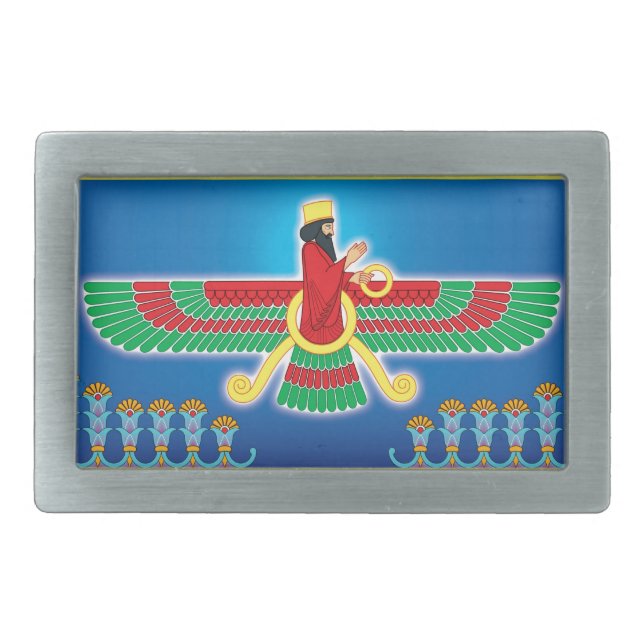 Zoroastrian Persian Faravahar Rectangular Belt Buckle (Front)
