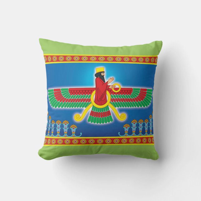 Zoroastrian Persian Faravahar Throw Pillow (Front)
