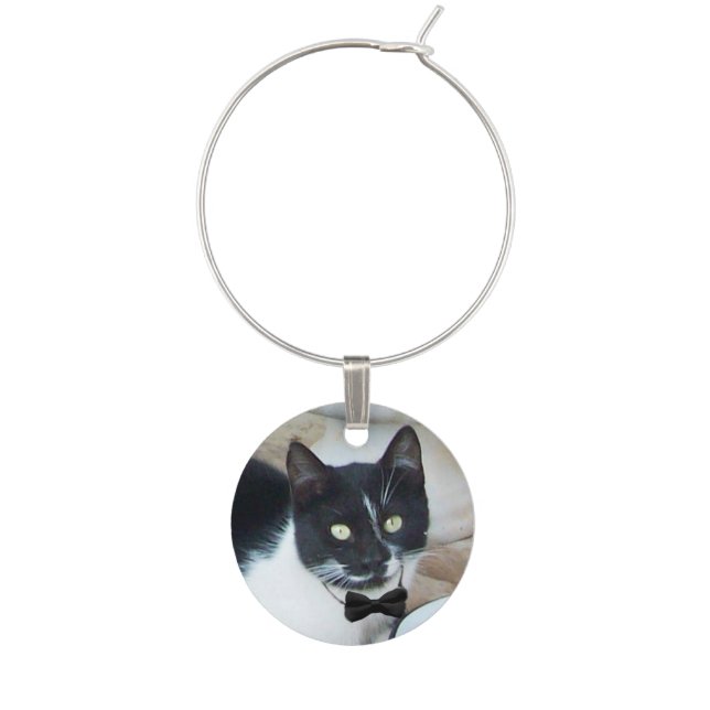 ZORRO Black white Turkish Cat Wine Charm (Front)