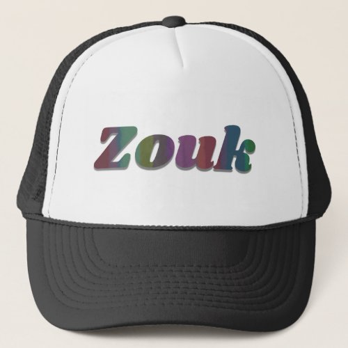 Zouk dance in dark purple red blue letters  trucker hat