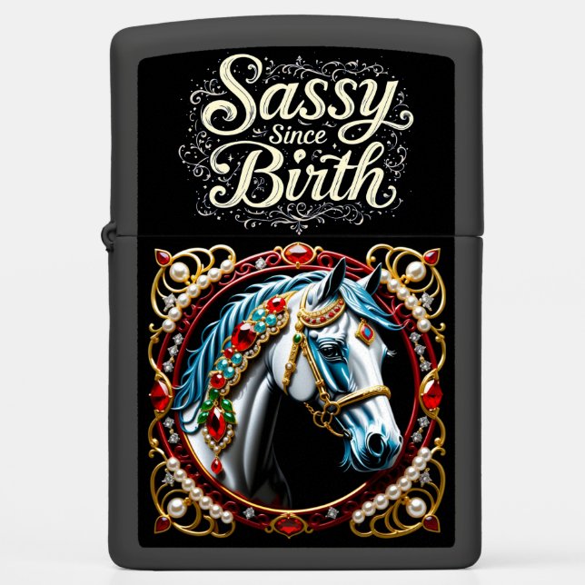 ZOYNK Horse Bling Sassy Since Birth 11616 Zippo Lighter (Front)