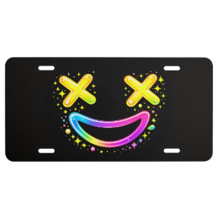 ZOYNKLAB Neon X-Eyes Smiley Face Rainbow Graffiti License Plate