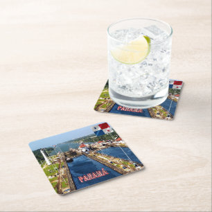 zPA014 PANAMA, CANAL LOCKS, America, Square Paper Coaster