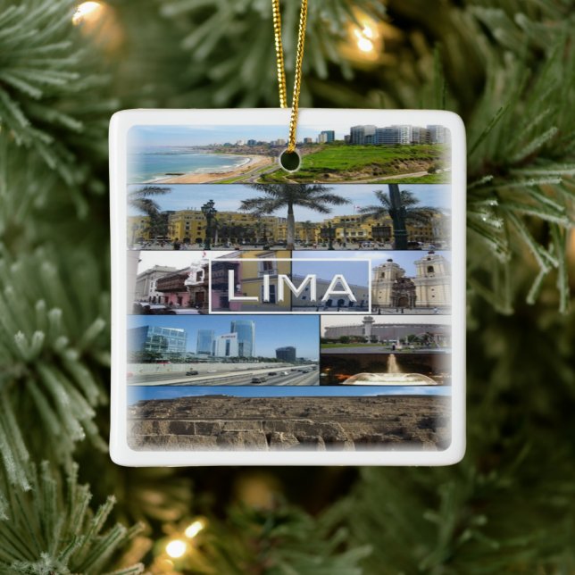 zPE008 mosaic of LIMA in Peru, America, Ceramic Ornament (Tree)