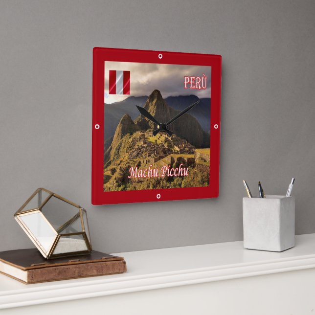 zPE025 MACHU PICCHU, Cozco, Peru, Square Wall Clock (Office)