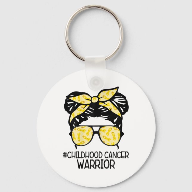 Zqxj Messy Bun Yellow Ribbon Childhood Cancer Warr Keychain (Front)