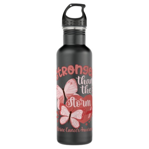 ZqxP Butterfly Peach Ribbon Uterine Cancer Awarene Stainless Steel Water Bottle