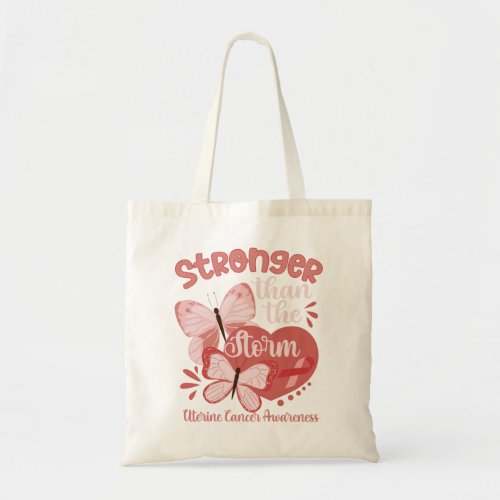 ZqxP Butterfly Peach Ribbon Uterine Cancer Awarene Tote Bag